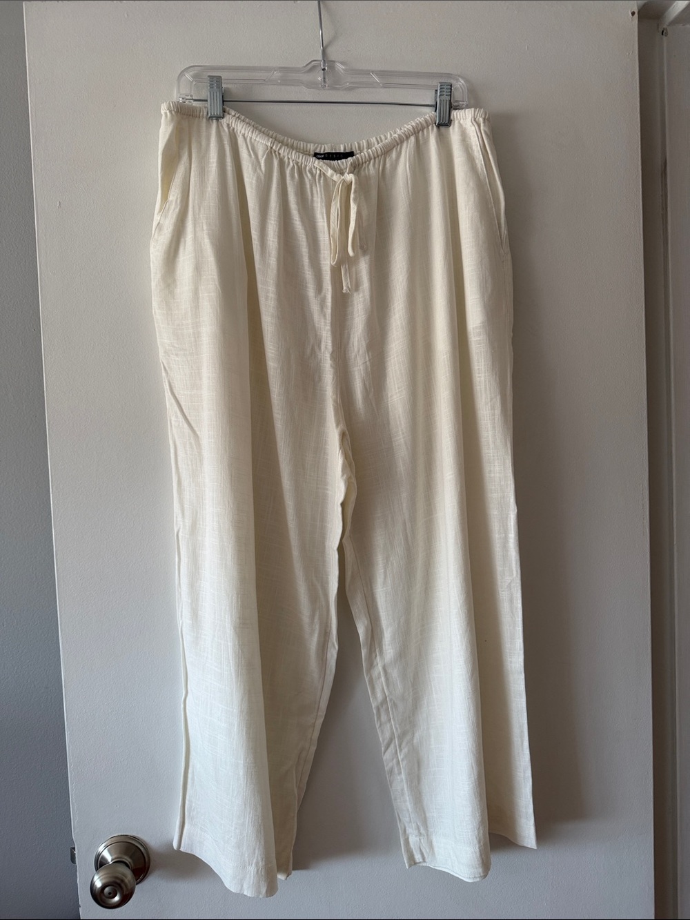ASOS DESIGN Linen Blend Wide Leg Pants Cream Off White Drawstring Elastic Waist